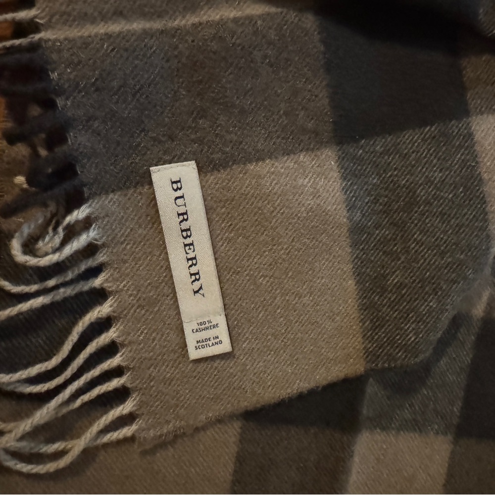 Burberry Gray and Brown Scarf with Plaid Pattern